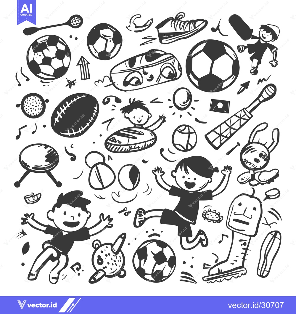 Premium Vector of Children Playing Sports and Activities in a Doodle Style