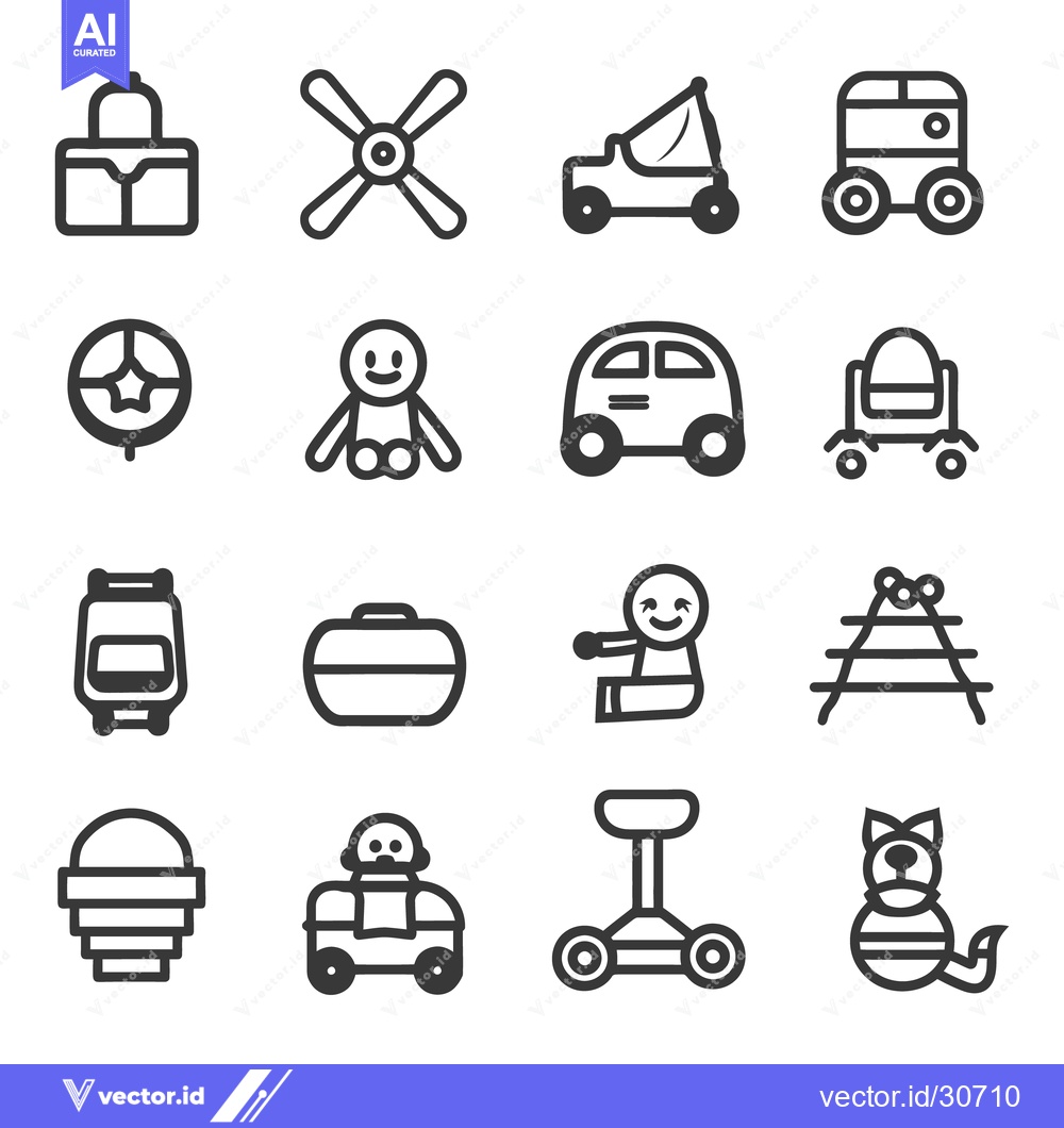 Premium Vector dari Various outlined illustrations of playful toys and related objects