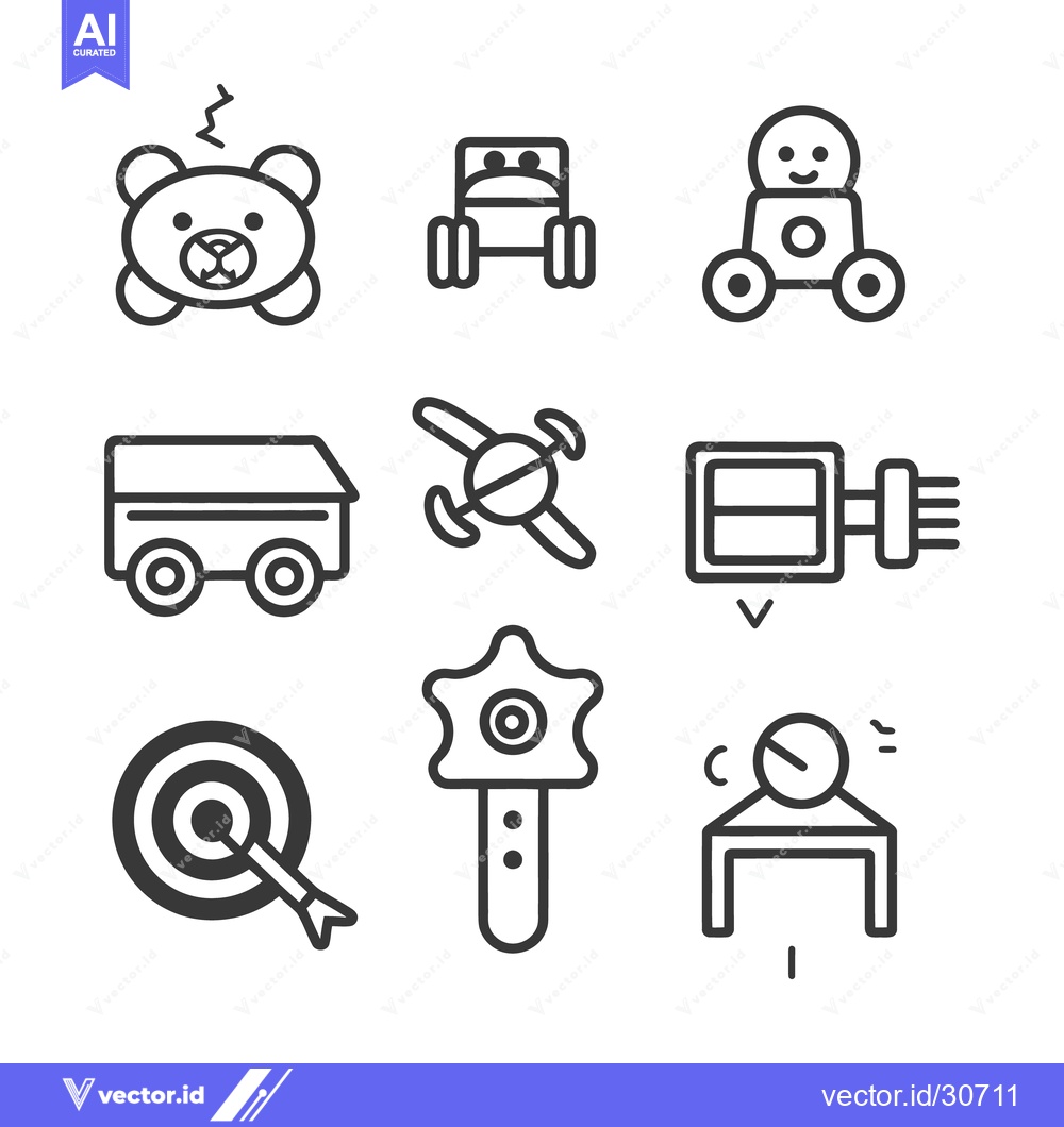 Premium Vector dari Illustrated icons representing different toys and playthings with line