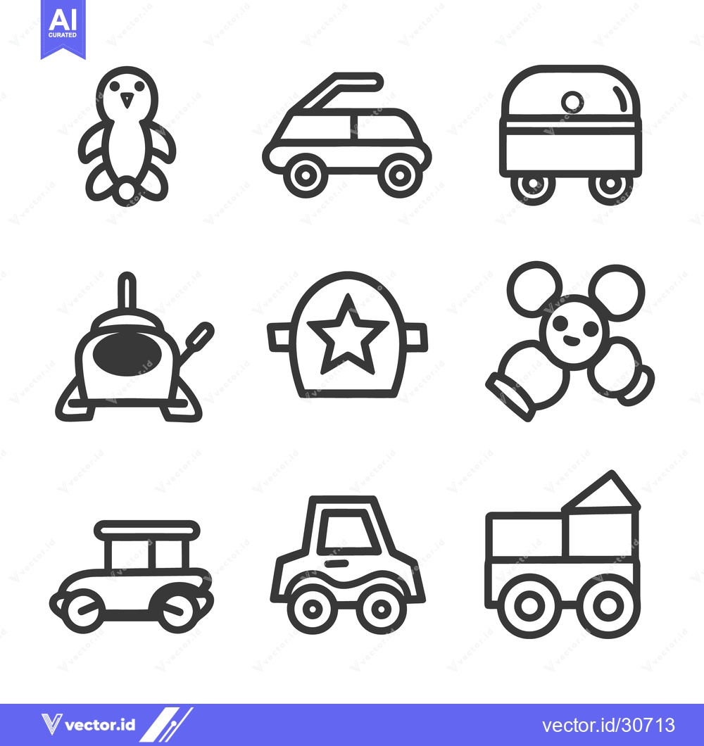 Premium Vector of Simple illustrations of various toy items against a white background