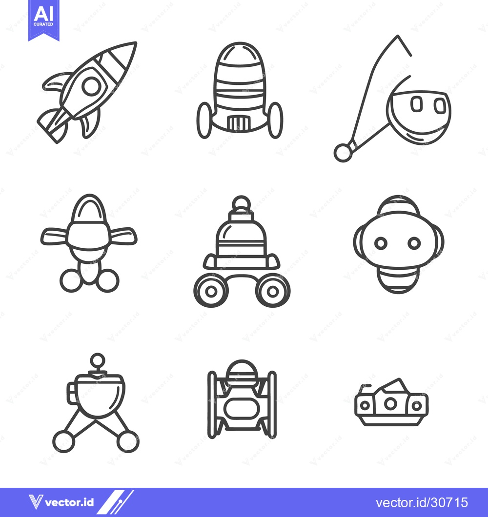 Premium Vector dari Various black and white line art illustrations of space exploration ve