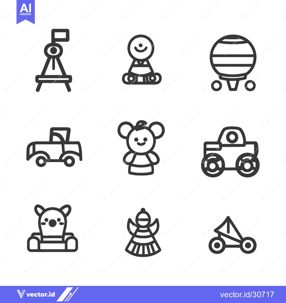 Premium Vector dari Collection of outlined simple toys and decorative icons