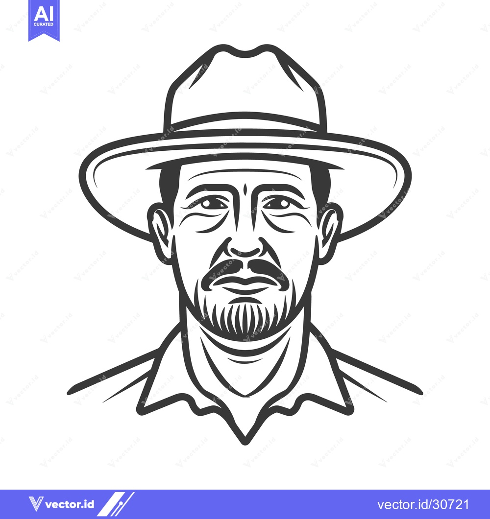 Premium Vector dari A line art illustration of a man wearing a hat