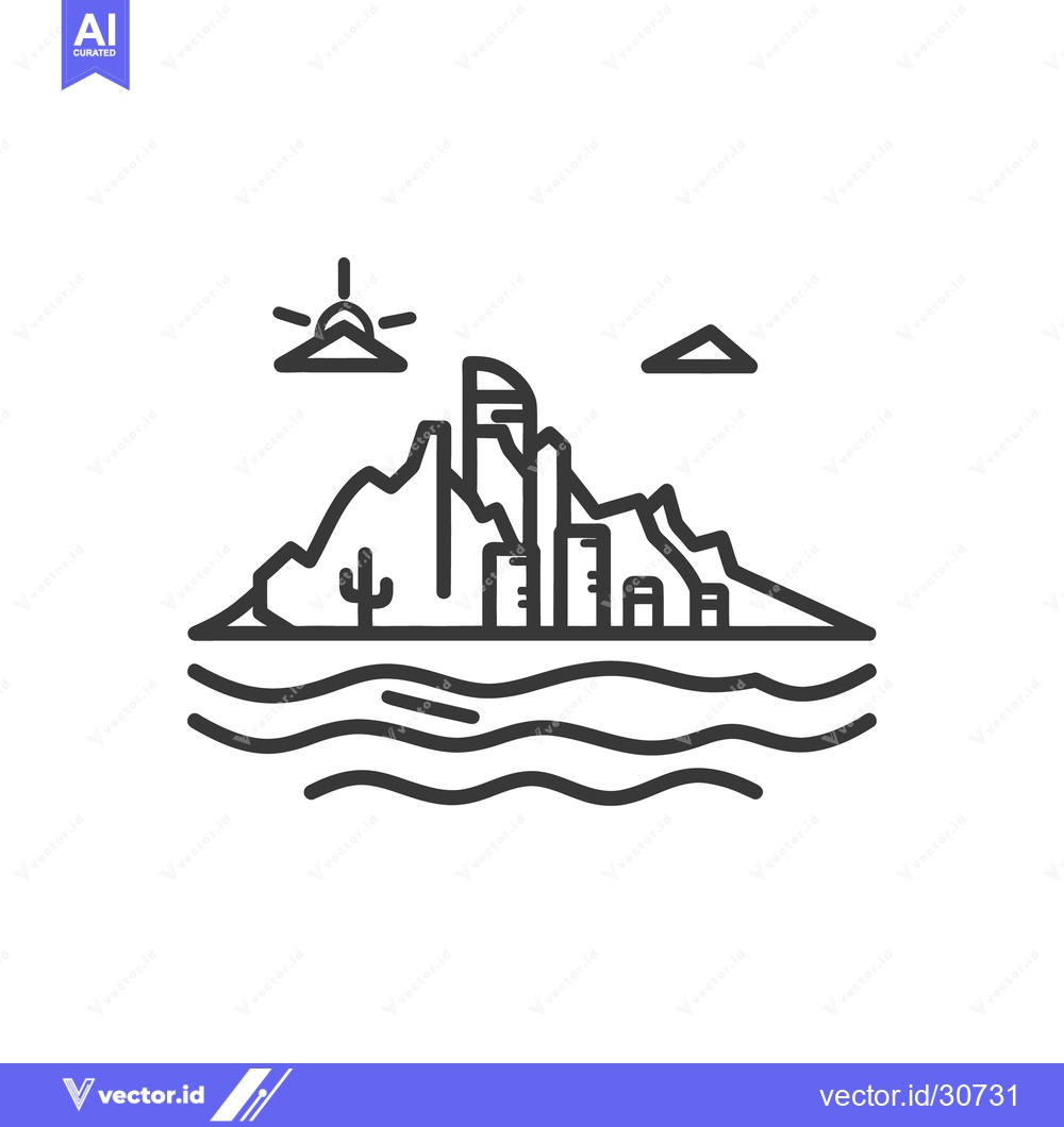 Premium Vector dari Simple line art depicting a desert landscape and water elements