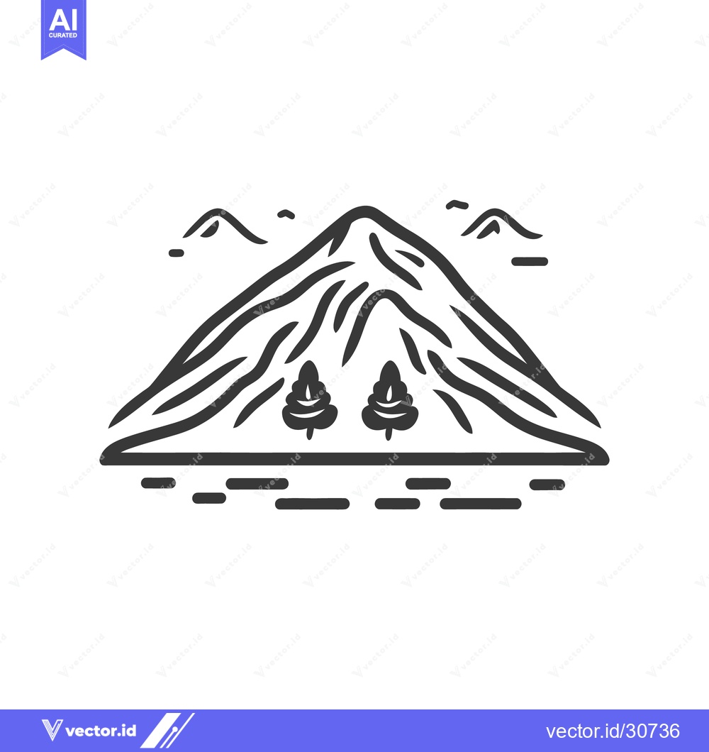 Premium Vector dari A minimalistic drawing showing a mountain landscape with trees and sky