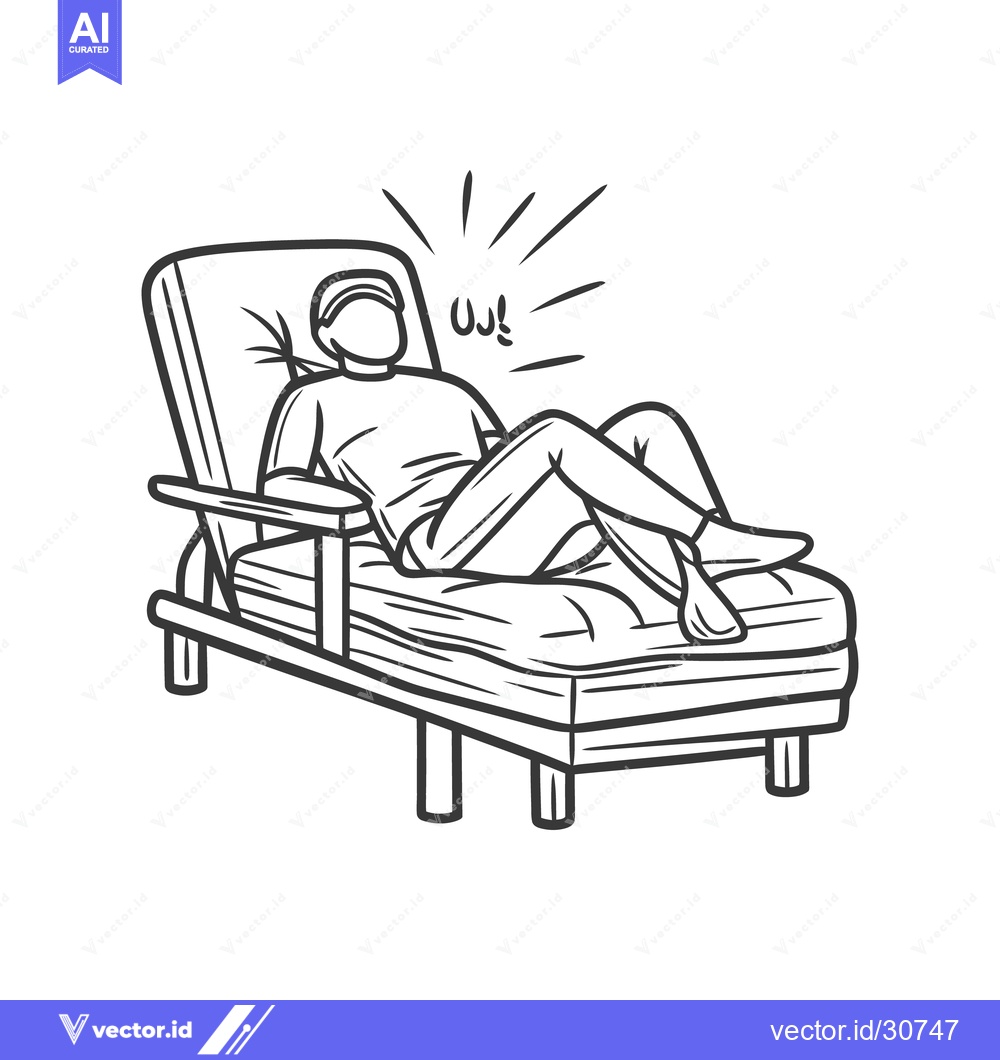 Premium Vector of A cartoon illustration depicts a person relaxing on a chaise lounge