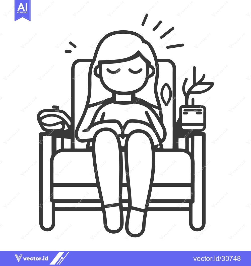 Premium Vector dari A person peacefully sitting and reading a book in a cozy armchair