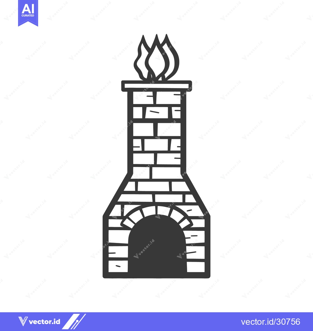 Premium Vector of A detailed architectural illustration of a brick chimney with flames