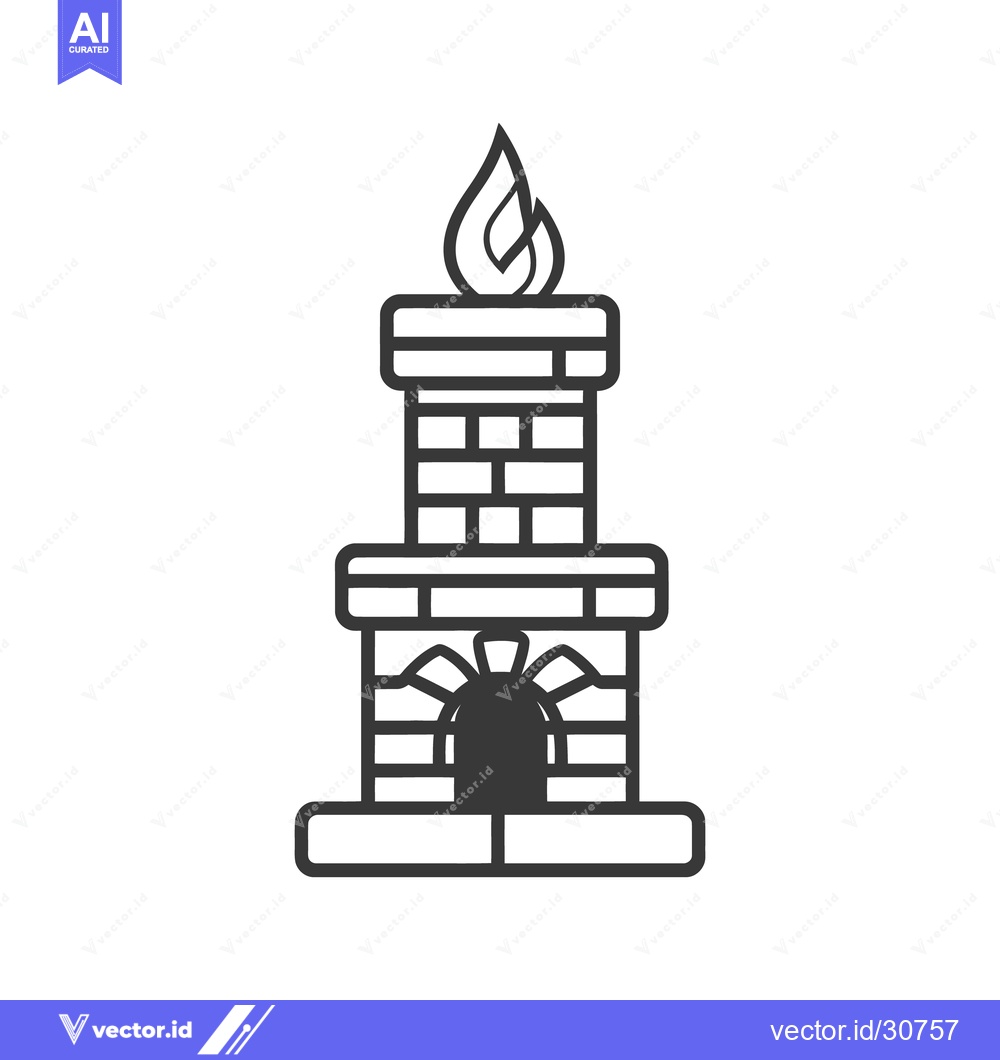 Premium Vector of A simple illustrated depiction of a brick fireplace with flames