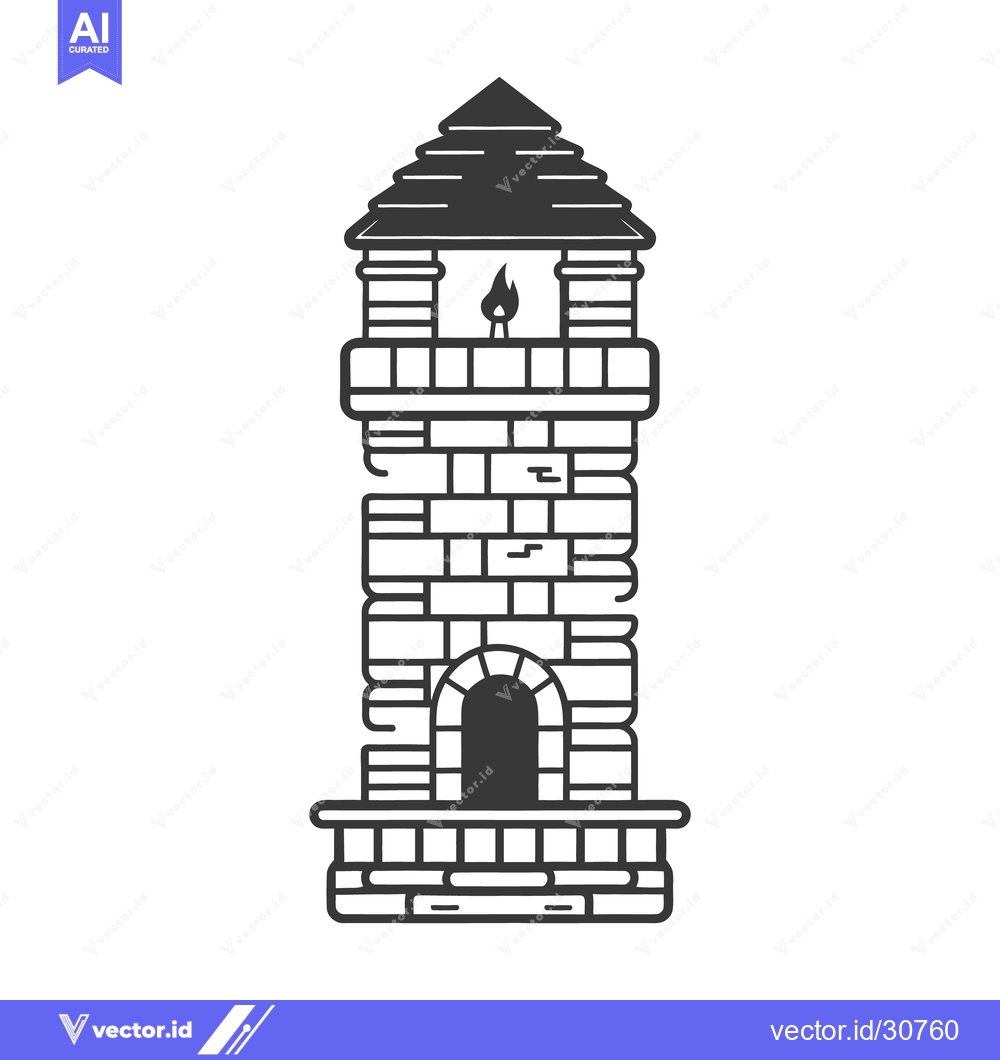 Premium Vector dari A stylized illustration of a brick tower with a burning flame