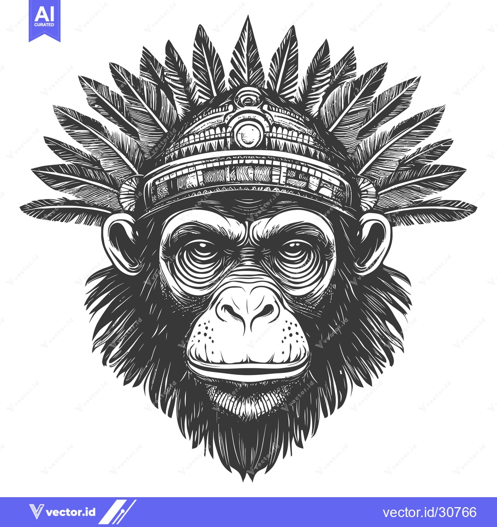 Premium Vector of Chimpanzee Wearing a Feathered Headband