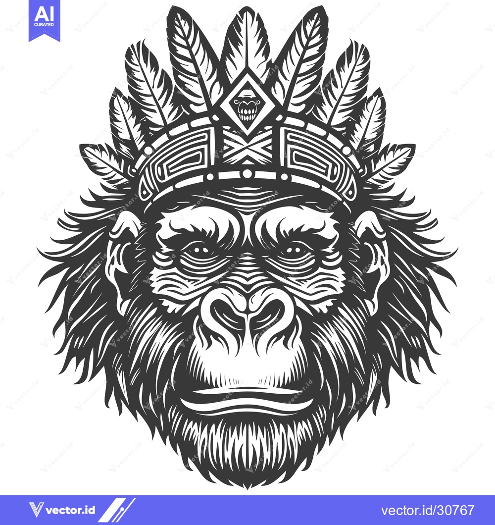 Premium Vector of Chimpanzee with Native American Headdress