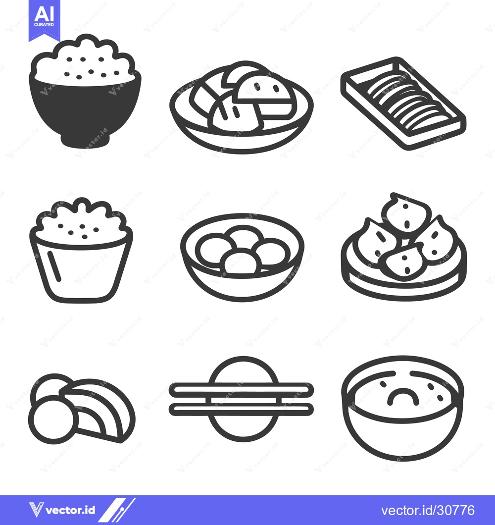 Premium Vector dari Simple black and white illustrations of various asian dishes