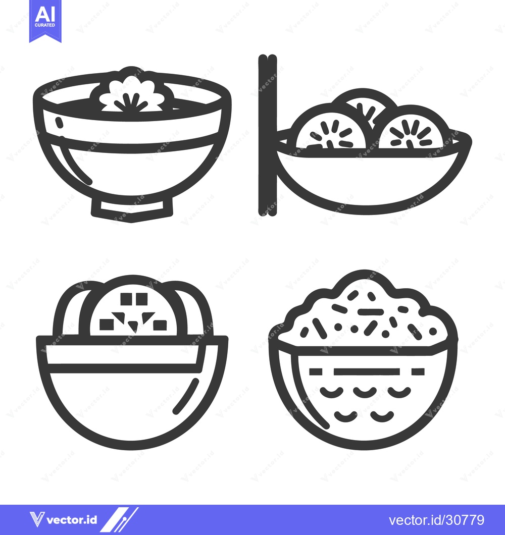Premium Vector dari Simple black and white illustrations of various food bowls