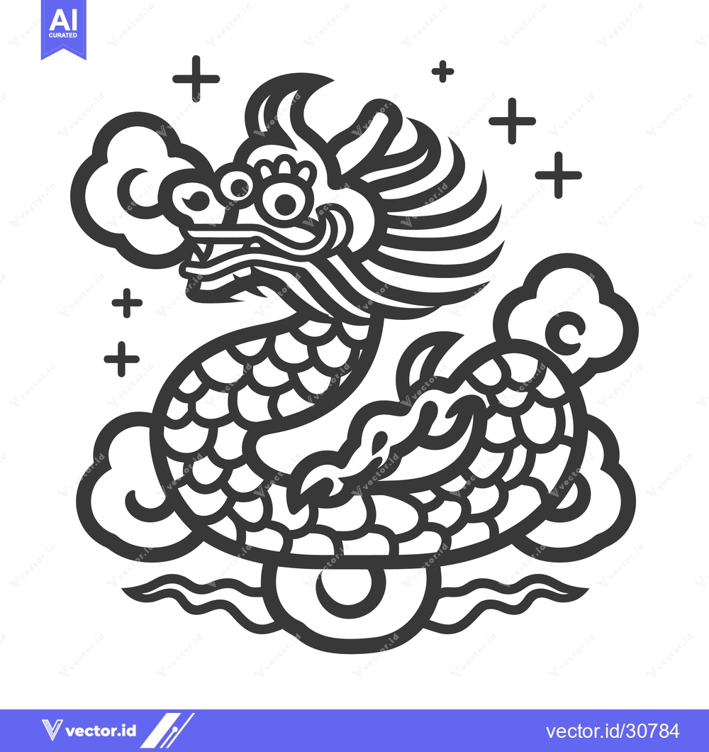 Premium Vector of A stylized image depicting a mythical dragon with decorative elements