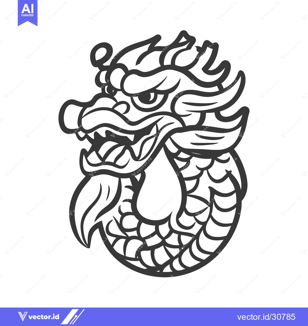 Premium Vector dari A detailed monochrome line art image depicts a dragon head