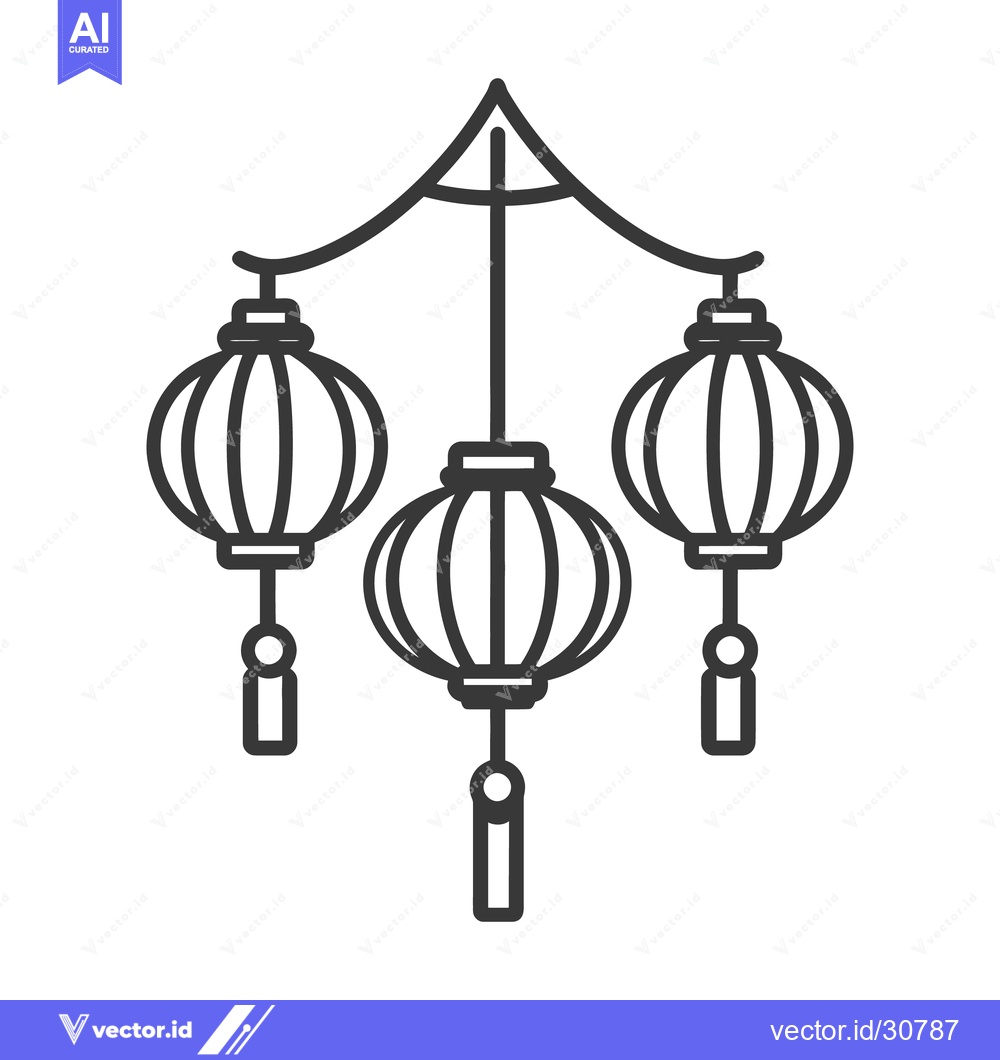 Premium Vector dari Three decorative lanterns hanging together from a curved supporting st