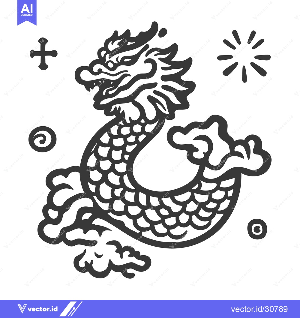 Premium Vector of An illustration of an ornate dragon with decorative surrounding elemen