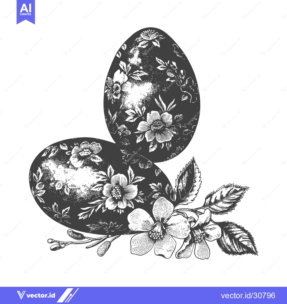 Premium Vector of Two Floral Easter Eggs with Delicate Spring Blossoms