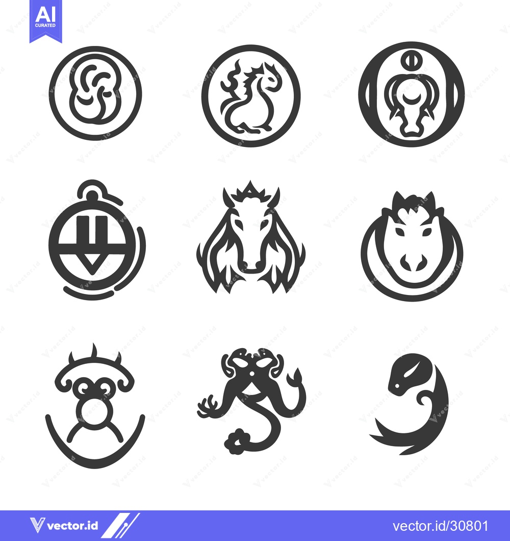 Premium Vector of Collection of stylized animal and abstract emblem illustrations are di