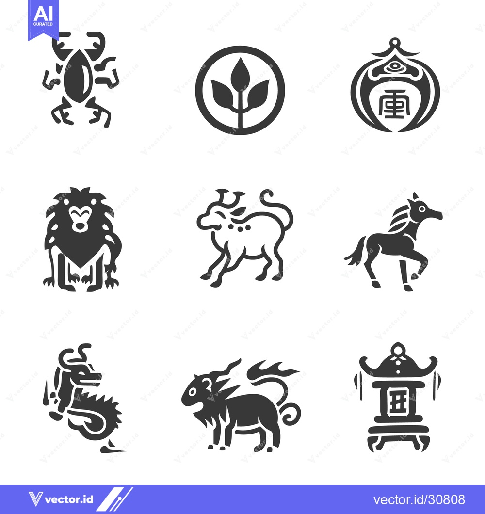 Premium Vector of Distinct illustrations of various animals and symbols in a grid