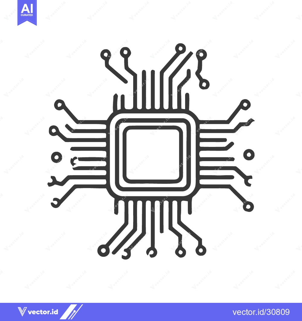 Premium Vector dari Intricate Microchip Circuitry: Detailed Line Art on White Background