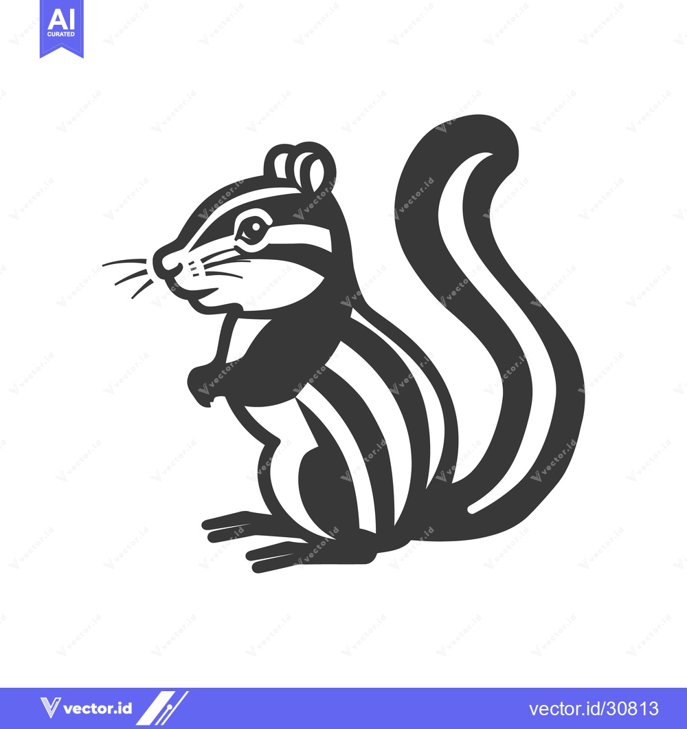 Premium Vector dari A standing illustrated chipmunk with black and white stripes on its bo