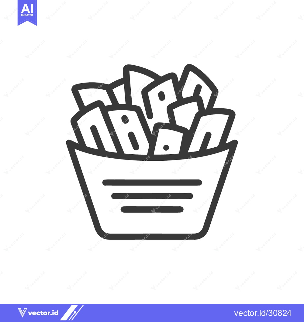 Premium Vector dari Minimalist French Fries Icon: Bold Outline, Paper Container, Fast Food