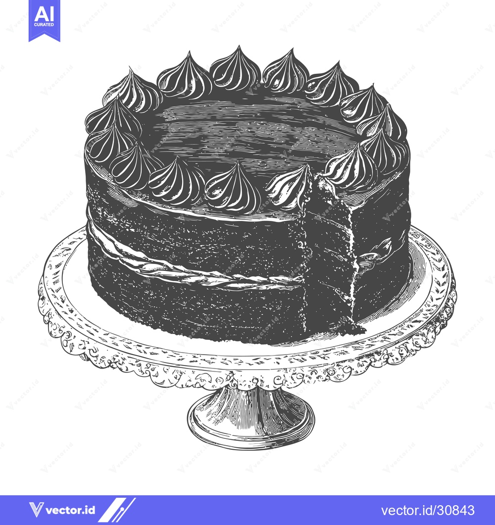 Premium Vector dari Delicious Chocolate Cake with Swirl Frosting on a Stand