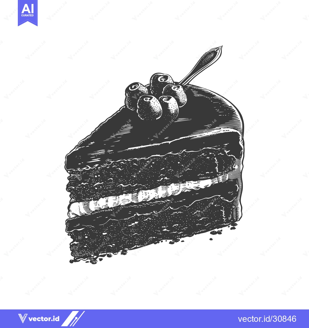 Premium Vector dari Delicious Chocolate Cake Slice Topped With Blueberries
