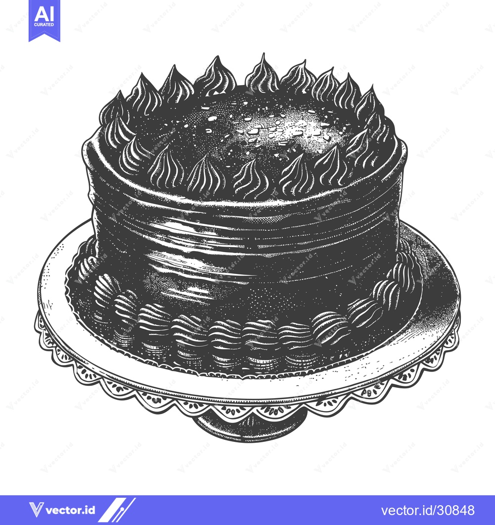 Premium Vector of Delicious Chocolate Cake on Elegant Cake Stand