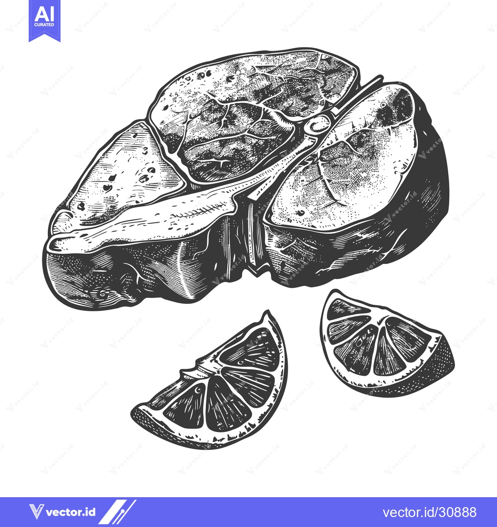 Premium Vector of Grilled Steak Illustration with Lemon Slices