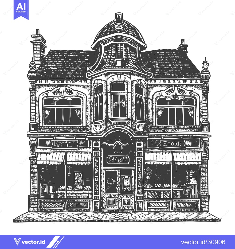 Premium Vector of Elegant European style bakery building storefront design