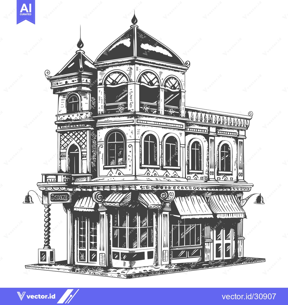 Premium Vector of Elegant Three Story Building Architectural Sketch