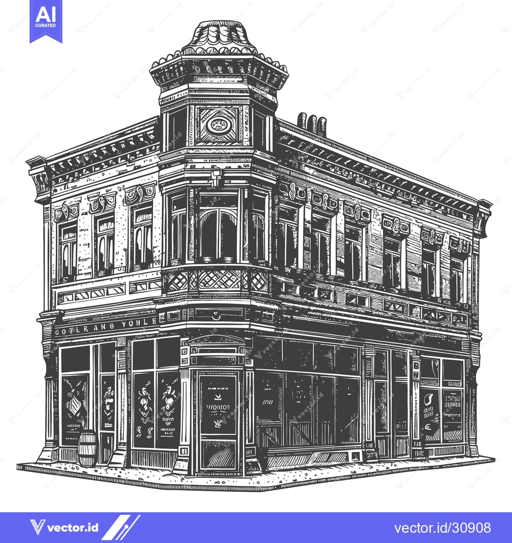 Premium Vector dari Elegant Corner Building Architectural Drawing Illustration