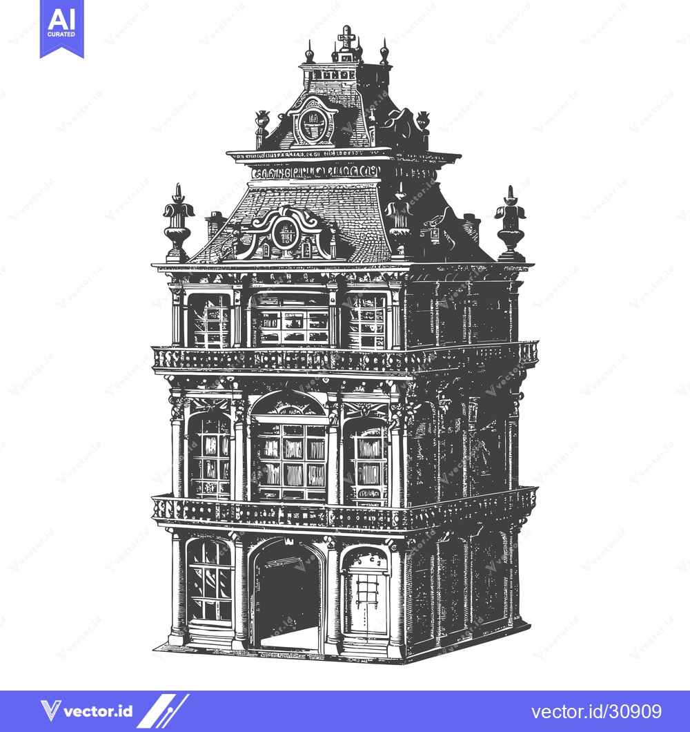 Premium Vector dari Ornate European Style Building Architectural Drawing