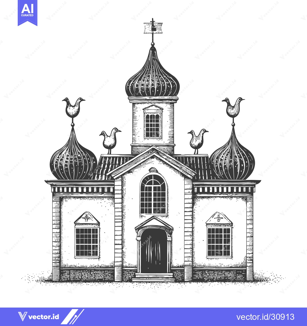 Premium Vector dari A Detailed Drawing Of An Ornate Church Building