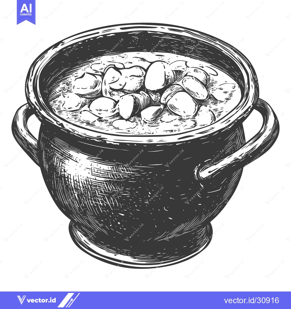 Premium Vector dari A Cauldron of Stew with Potatoes and Mushrooms