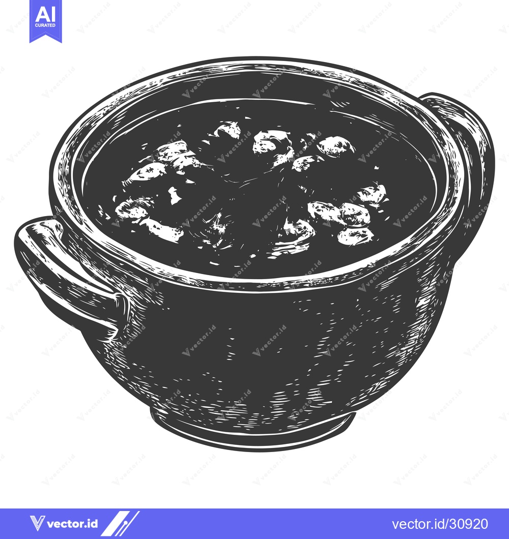 Premium Vector of A dark stew in a rustic earthenware pot