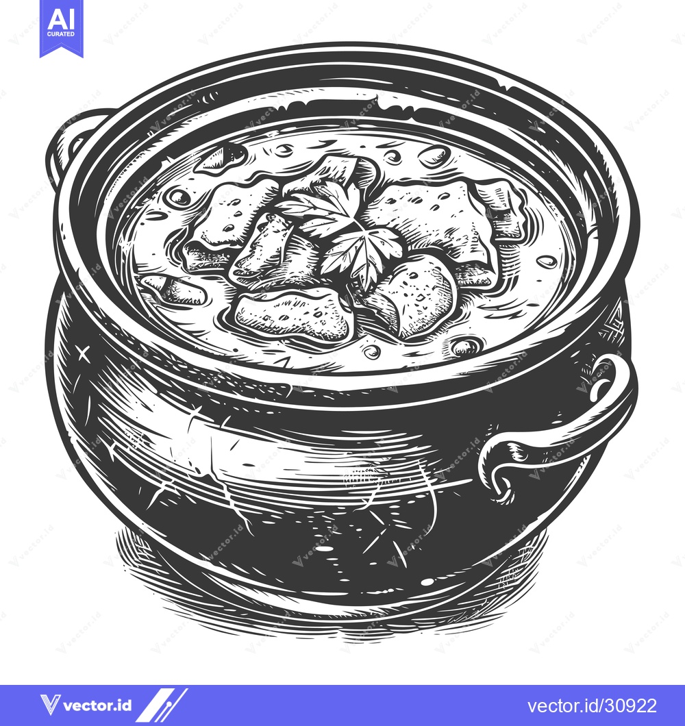 Premium Vector dari Hearty Stew Served in Rustic Iron Pot