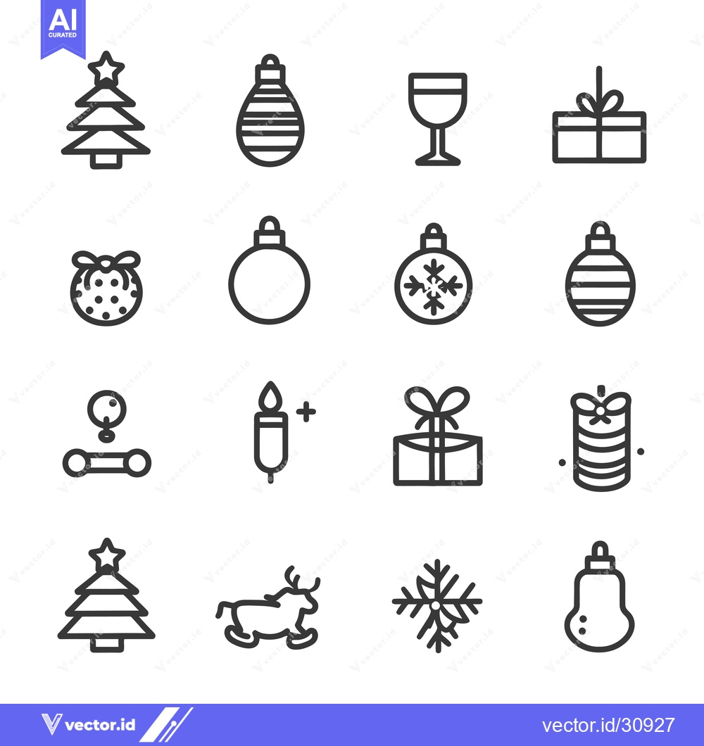 Premium Vector dari Christmas and New Year Outline Icon Set