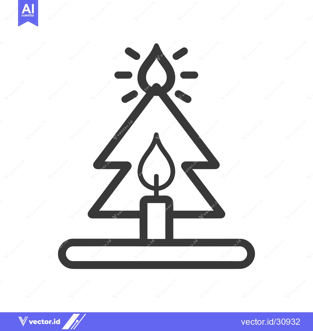 Premium Vector dari Christmas Tree Candle Holder with Burning Candle and Flame