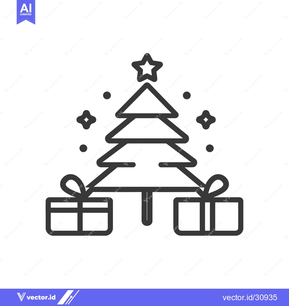 Premium Vector dari Christmas tree with two presents underneath and a star on top
