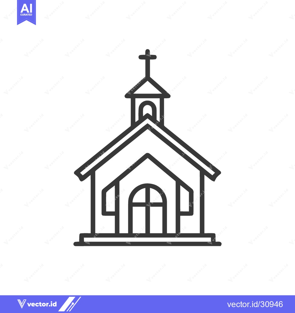 Premium Vector of Minimalist Church Icon: Clean Line Art of Religious Building with Cros