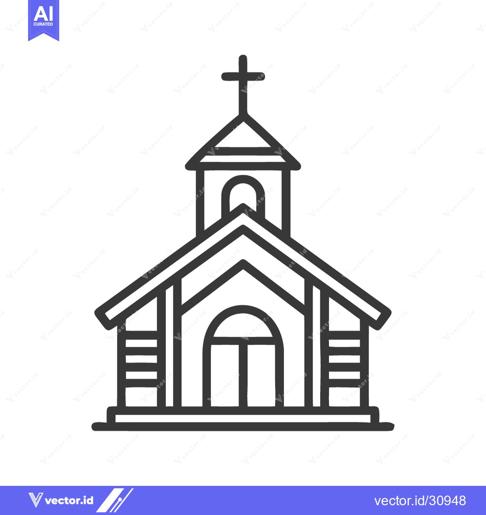 Premium Vector dari Minimalist Church Icon with Cross, Simple Line Art Design on White Bac