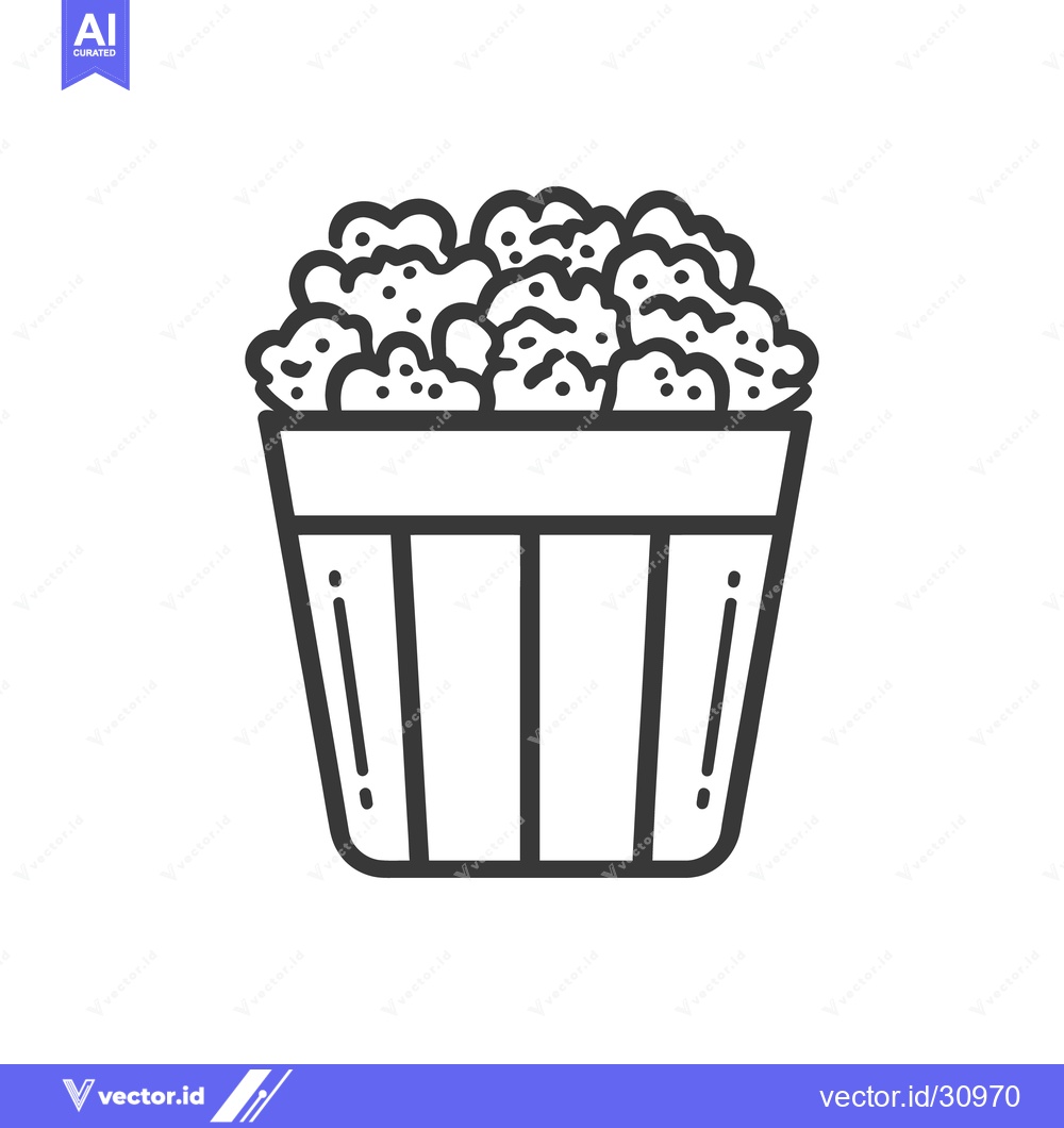 Premium Vector of A striped container overflowing with fluffy delicious popcorn kernels