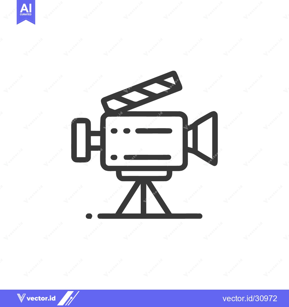 Premium Vector of Vintage Film Camera with Clapperboard: Minimalist Line Art Icon