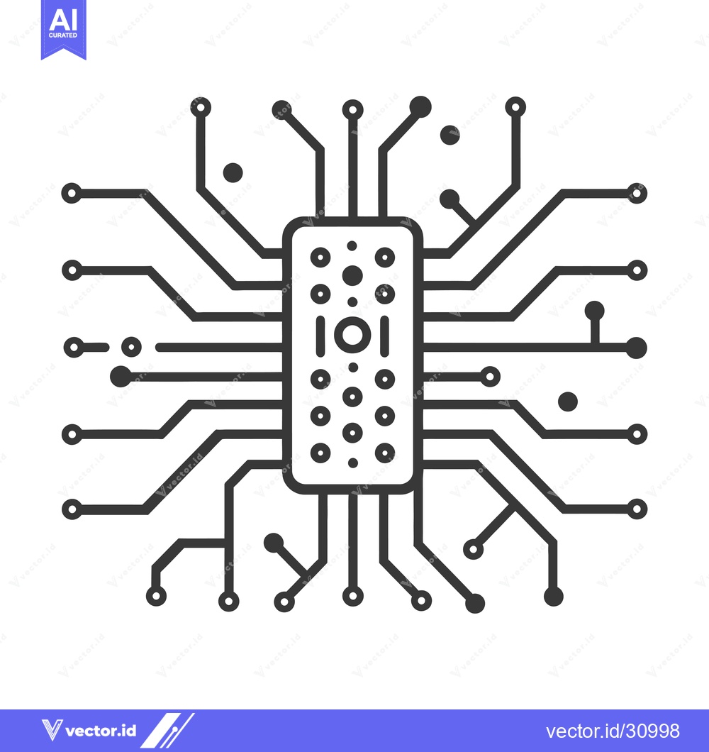Premium Vector of Circuit Board with Connected Nodes and a Central Processing Unit