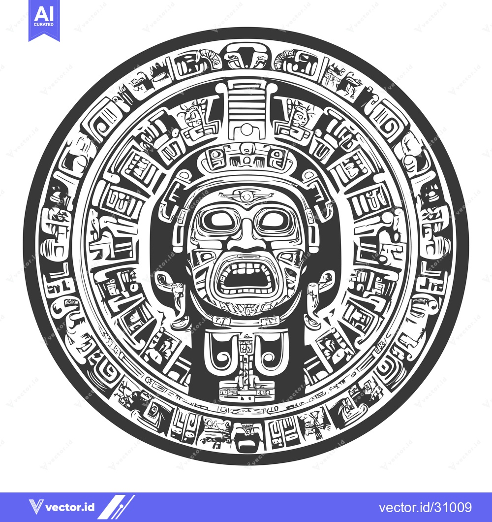 Premium Vector dari Circular Aztec calendar with a central face