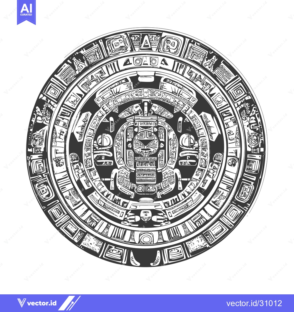 Premium Vector of Circular Aztec Calendar with Central Deity and Glyphs